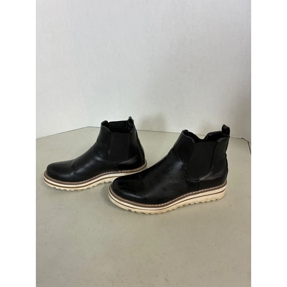 Black Faux‎ Leather Chelsea Platform Ankle Boots Lug Sole ST2185-1 Womens 8